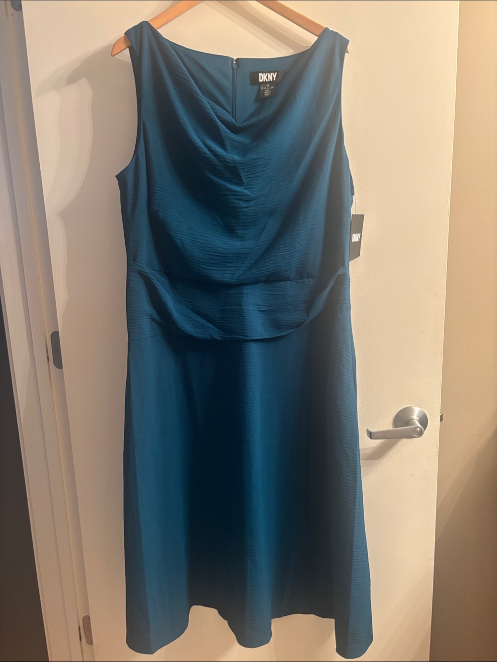 New size 16 DKNY Teal Blue Sleeveless Cowl Neck Midi Dress